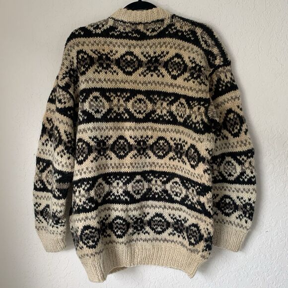 VTG Alpaca Imports Hand Knit Cardigan Sweater Alpaca 100% Wool Nepal L* - Picture 2 of 8